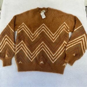 Listicle Fuzzy Chevron Sweater Medium Brown Multi Soft Knit Pullover NWT